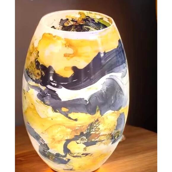 Handcrafted Multi Color Marble Painted Glass Lamp 8.5” T x 5.5” W - Picture 4 of 8